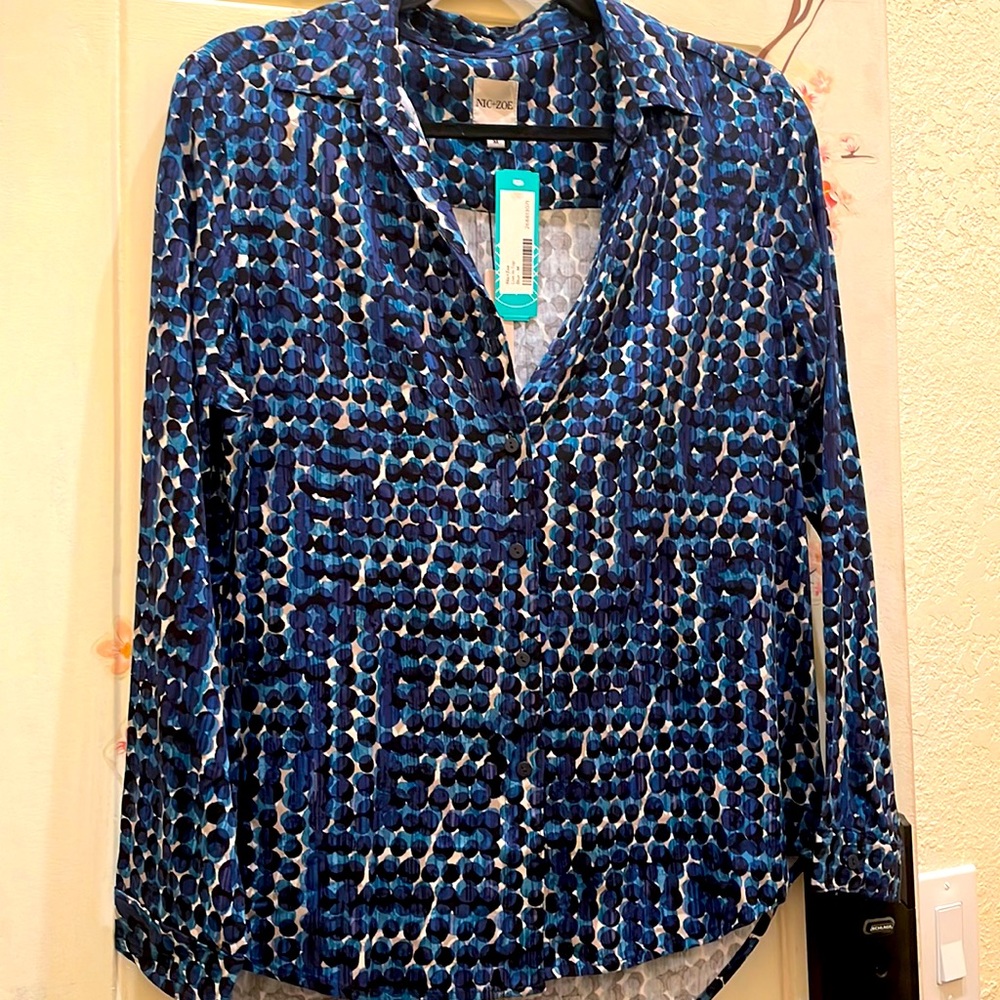 Blue dot button down shirt